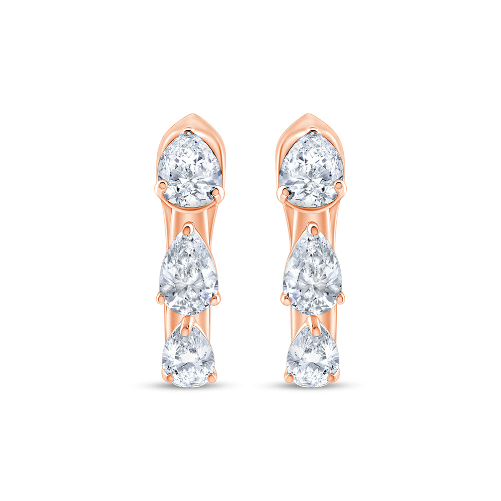 Pear Cut Three Stone Hoop Earrings