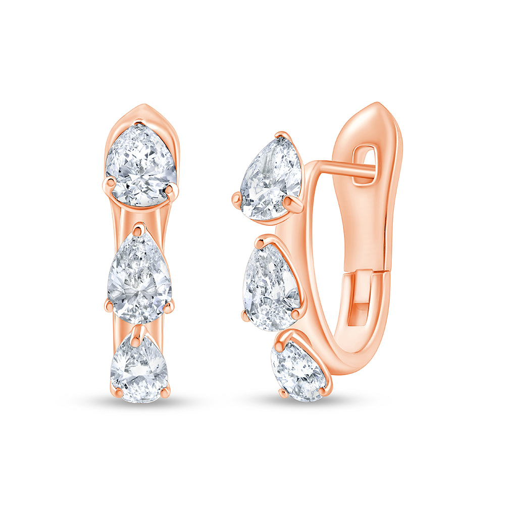 Pear Cut Three Stone Hoop Earrings