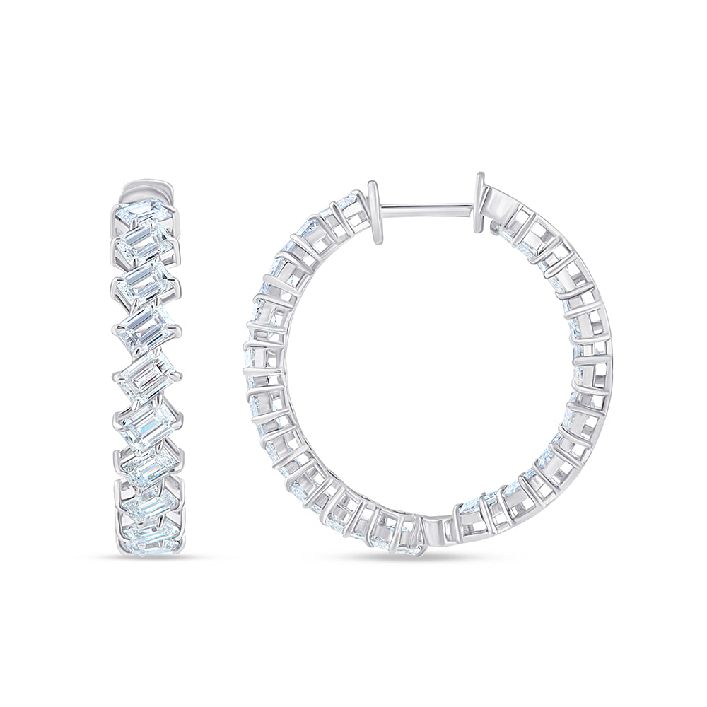 Emerald Cut Full Circle Hoop Earrings