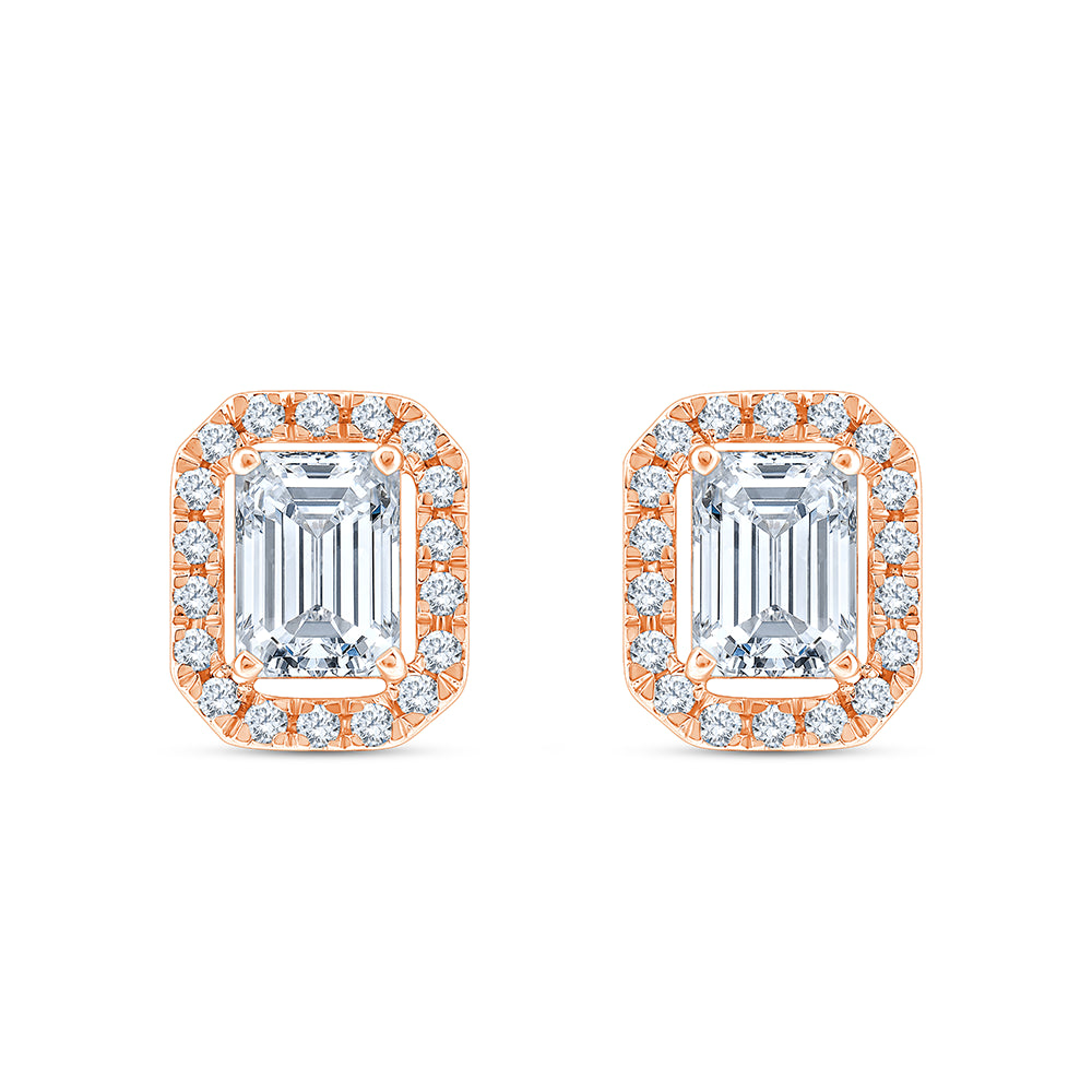 Emerald Cut Halo Stud Earrings