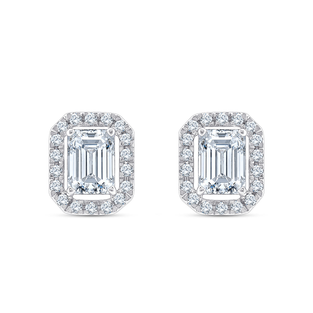 Emerald Cut Halo Stud Earrings