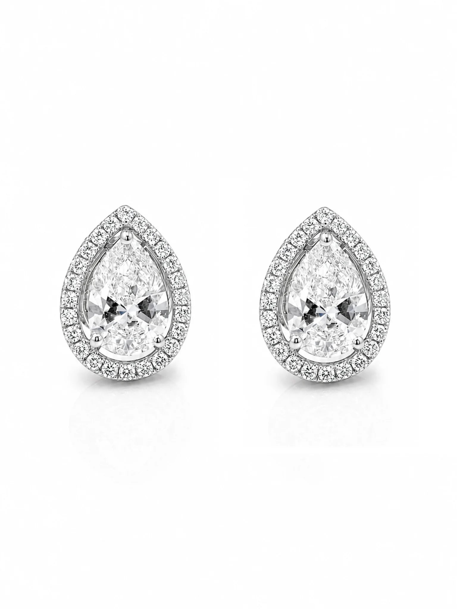 Pear Cut Halo Stud Earrings