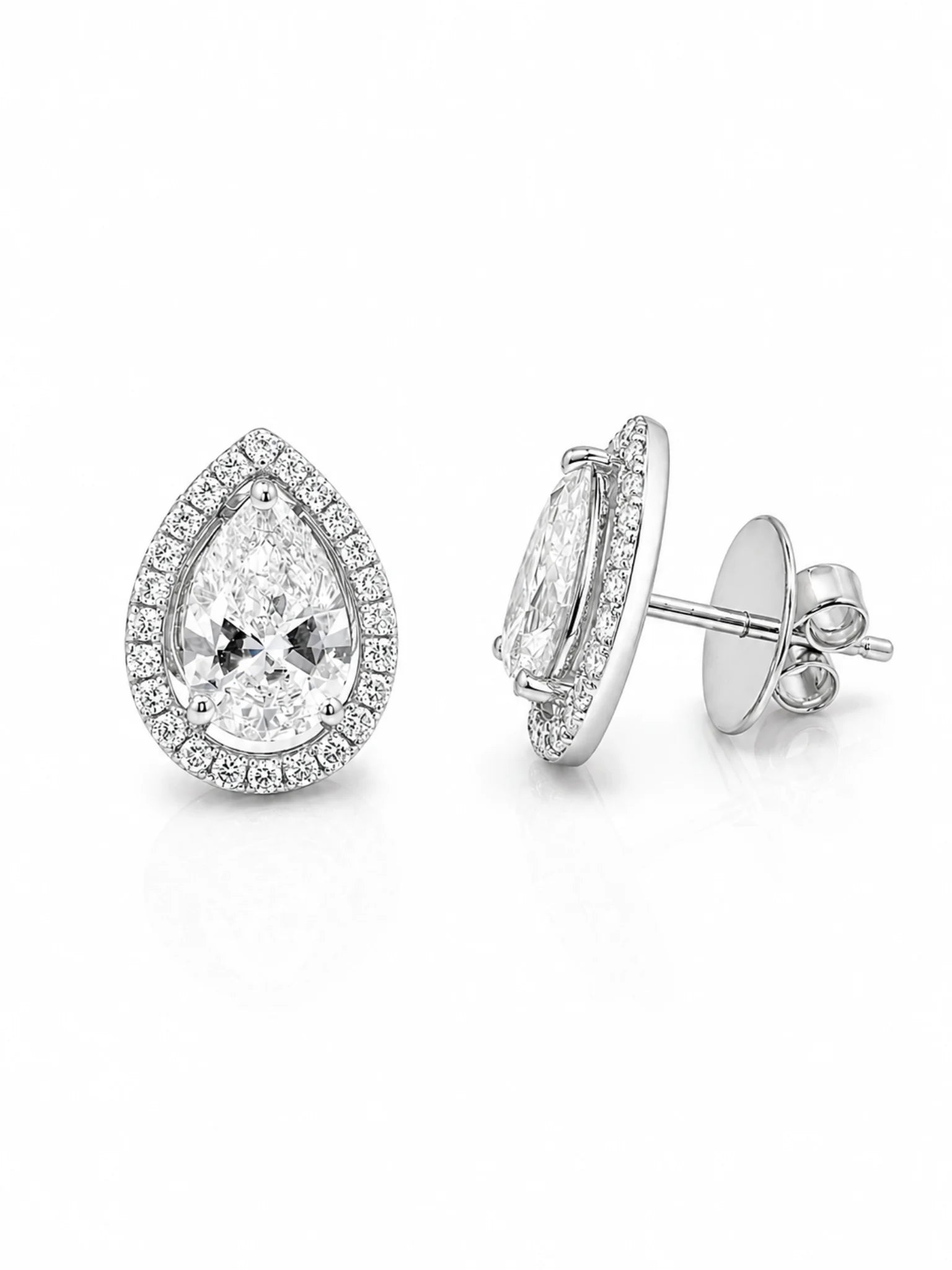 Pear Cut Halo Stud Earrings