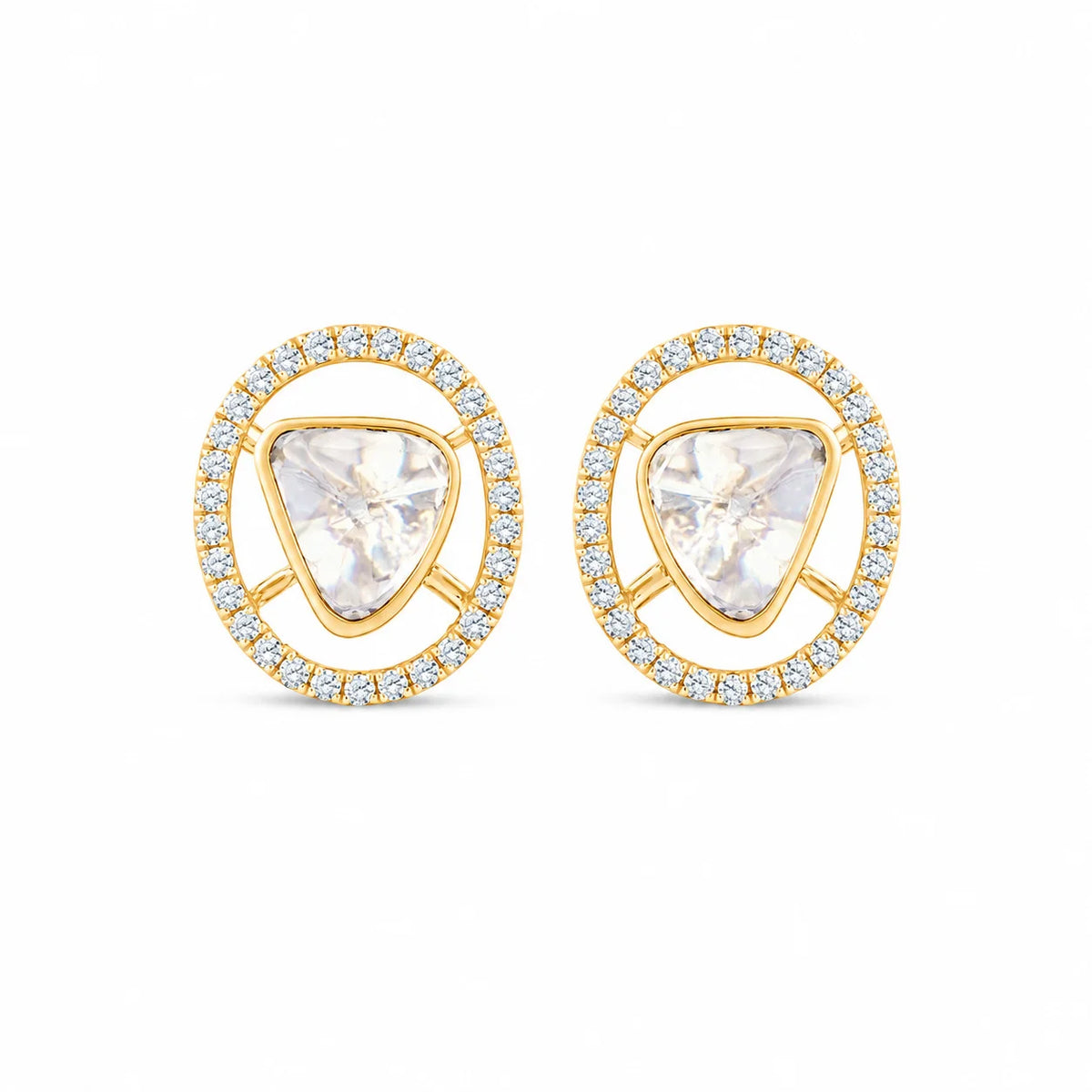 Polki Oval Halo Stud Earrings