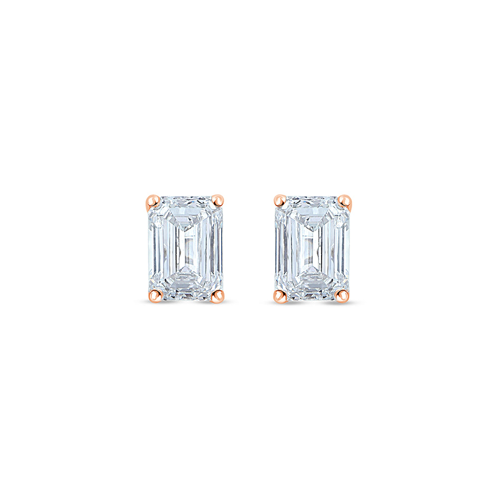 1 Carat Emerald Cut Solitaire Stud Earrings