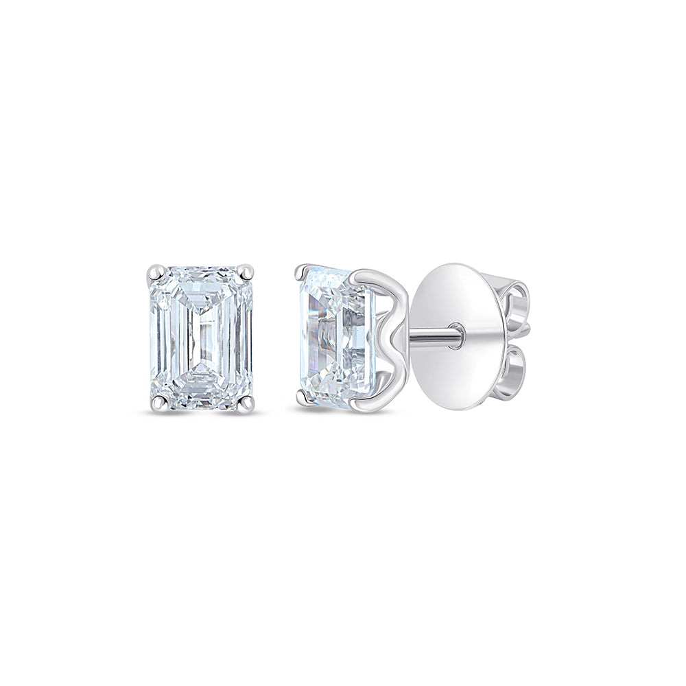 1 Carat Emerald Cut Solitaire Stud Earrings