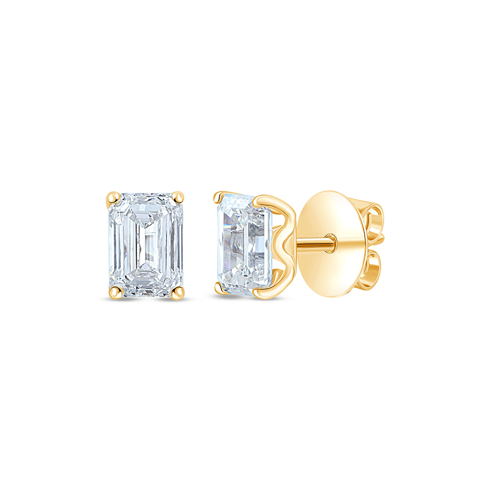 1 Carat Emerald Cut Solitaire Stud Earrings