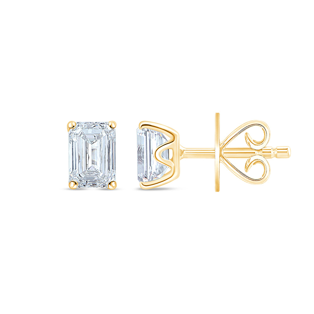 1 Carat Emerald Cut Solitaire Stud Earrings