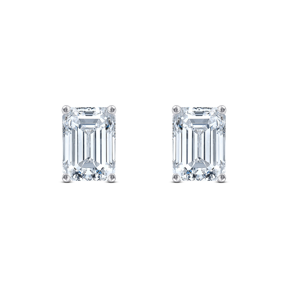 21 Carat Emerald Cut Solitaire Stud Earrings