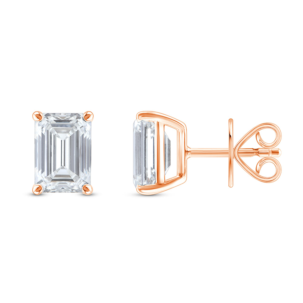 6 Carat Emerald Cut Solitaire Stud Earrings