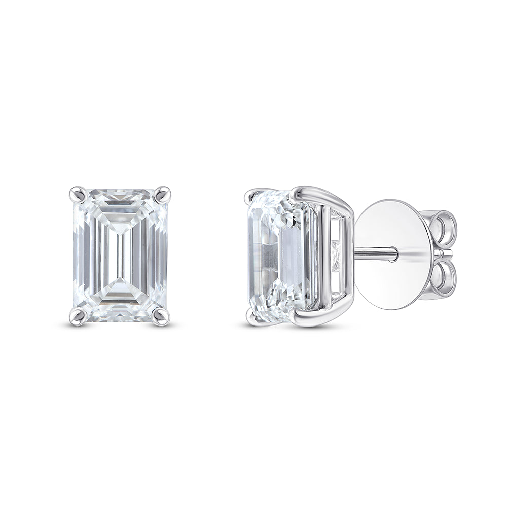 6 Carat Emerald Cut Solitaire Stud Earrings