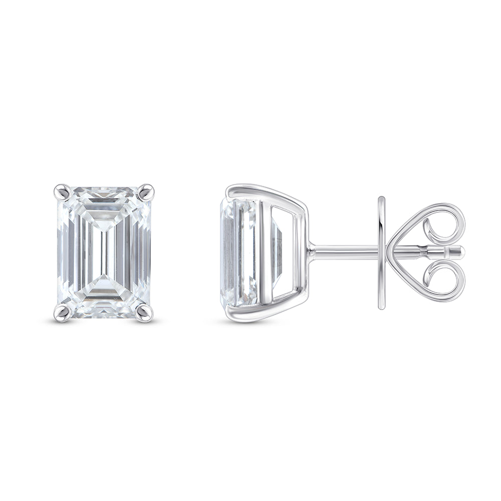 6 Carat Emerald Cut Solitaire Stud Earrings