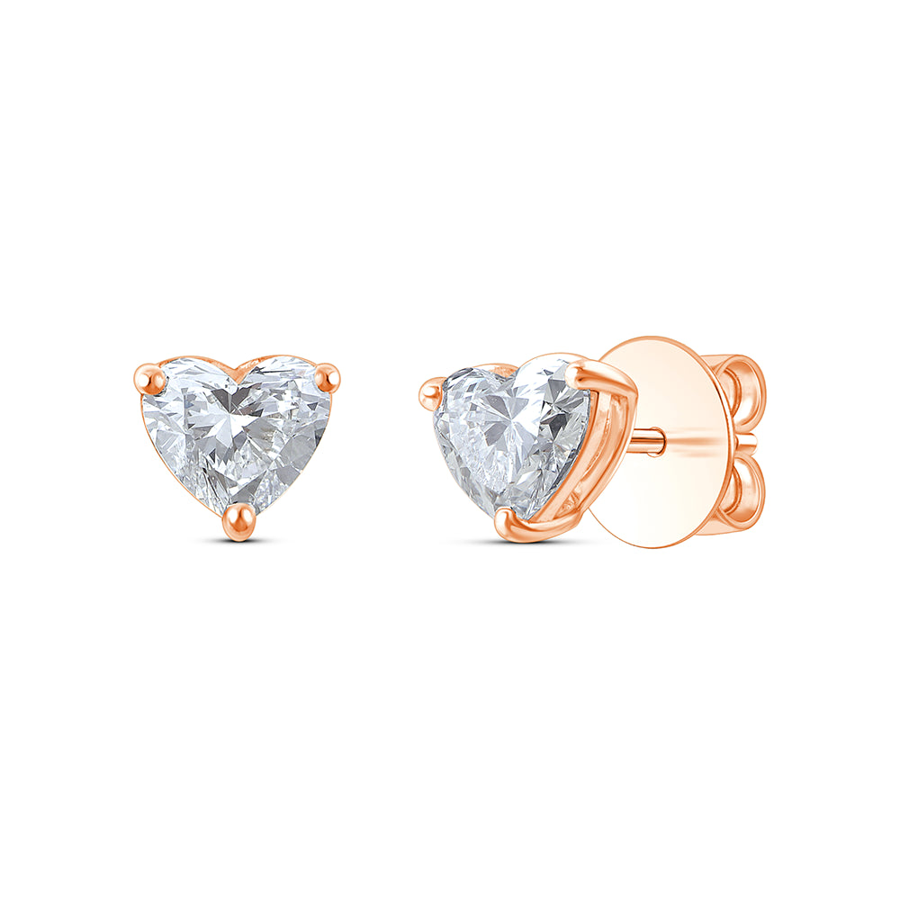 1 Carat Heart Cut Solitaire Stud Earrings