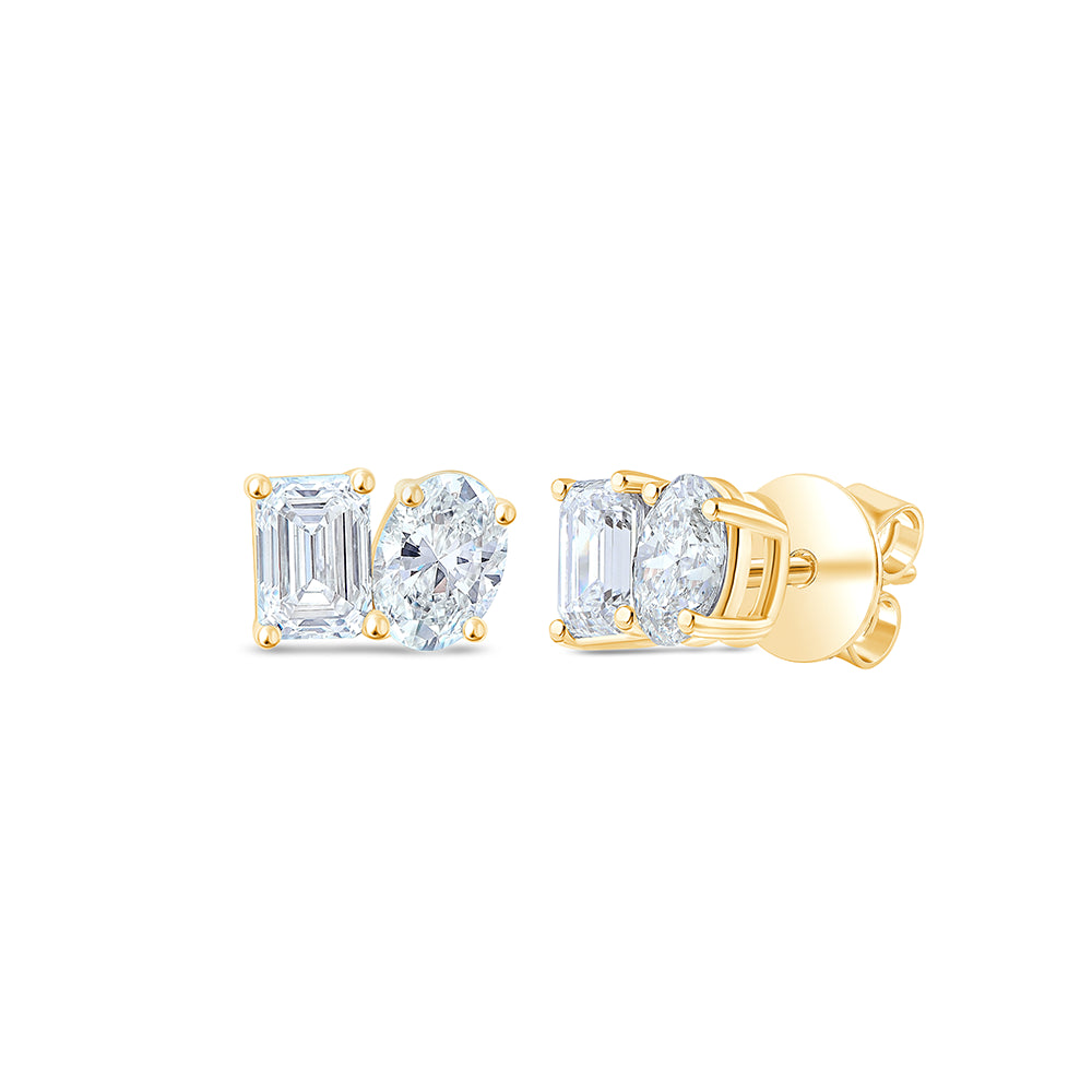 Emerald Oval Cut Toi Et Moi Stud Earrings
