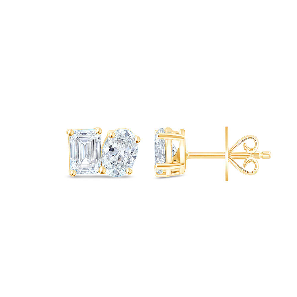 Emerald Oval Cut Toi Et Moi Stud Earrings