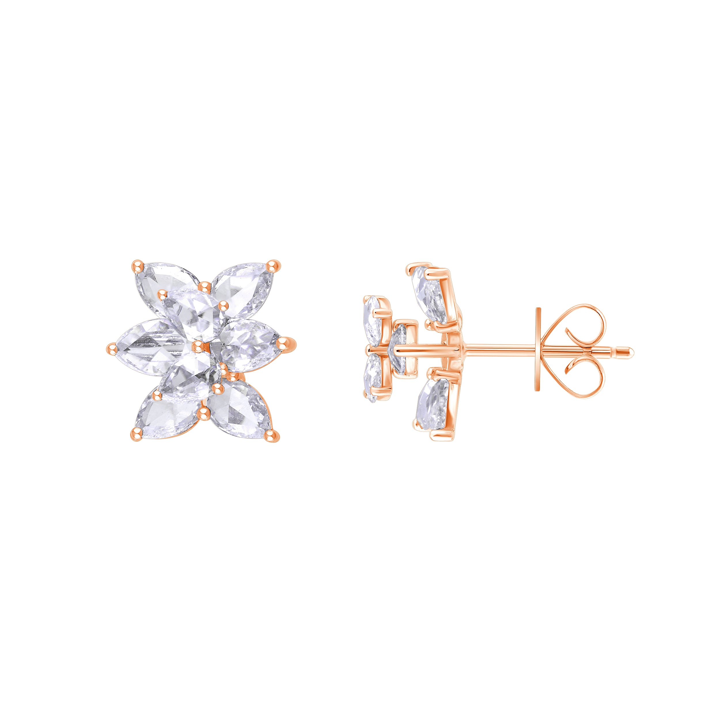 Rose Cut Floral Cluster Stud Earrings