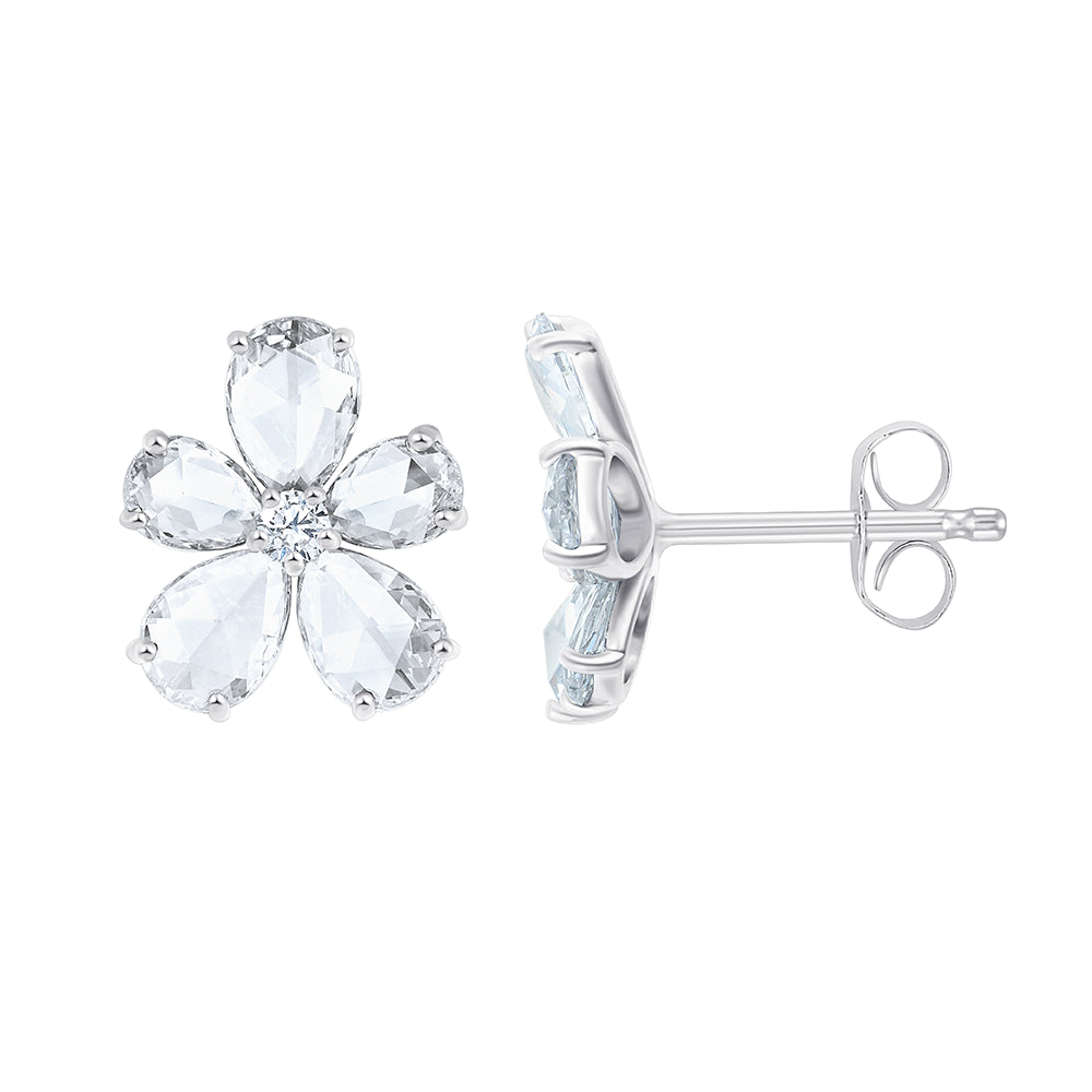Rose Cut Pear Brilliant Cut Floral Stud Earrings