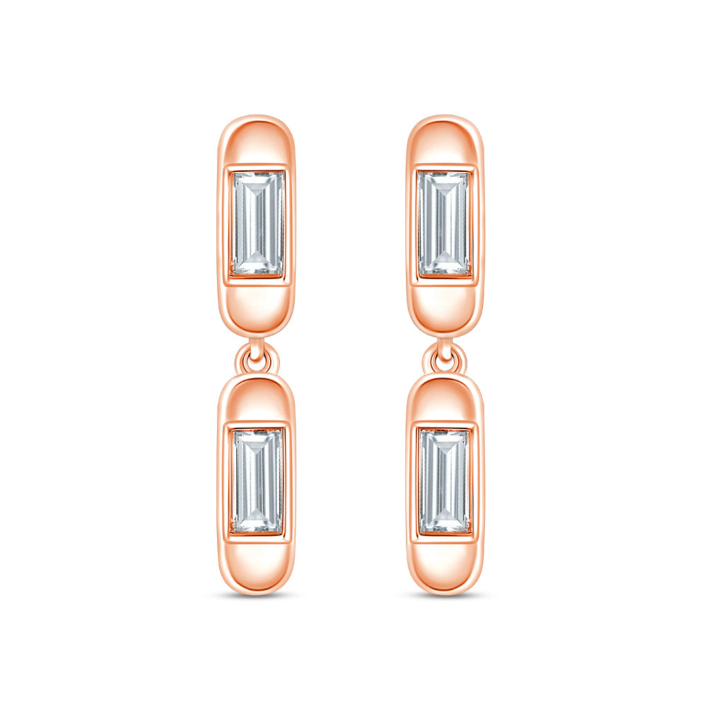 Baguette Cut Double Capsule Drop Earrings