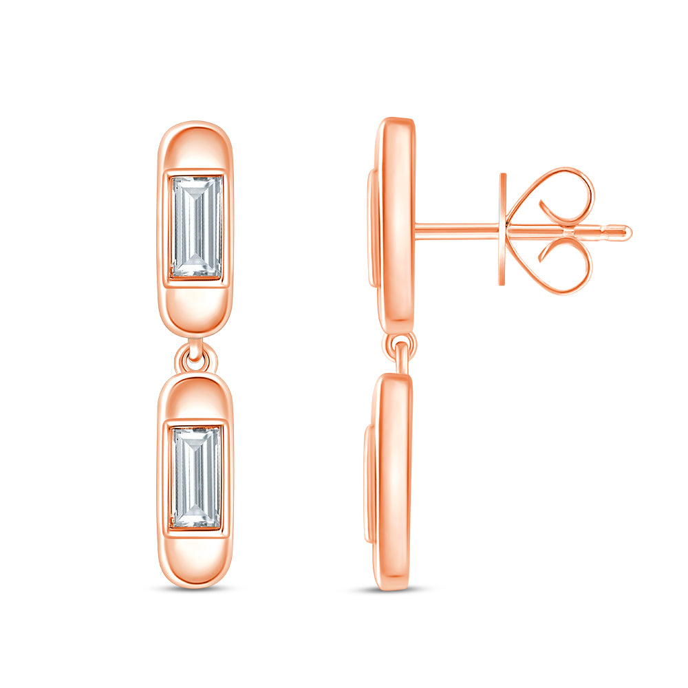 Baguette Cut Double Capsule Drop Earrings