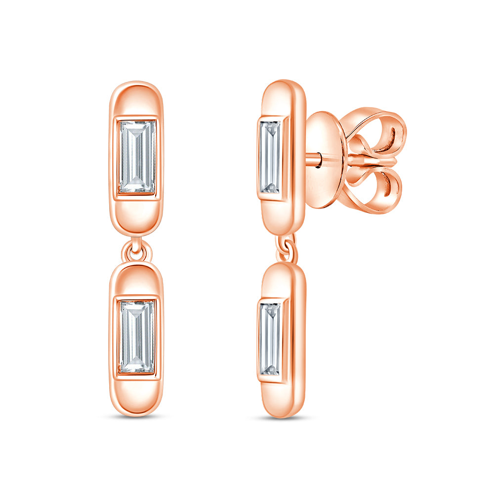 Baguette Cut Double Capsule Drop Earrings