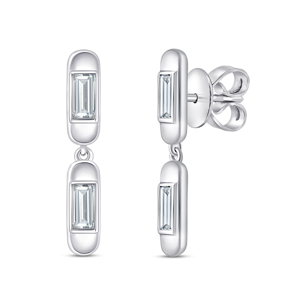 Baguette Cut Double Capsule Drop Earrings