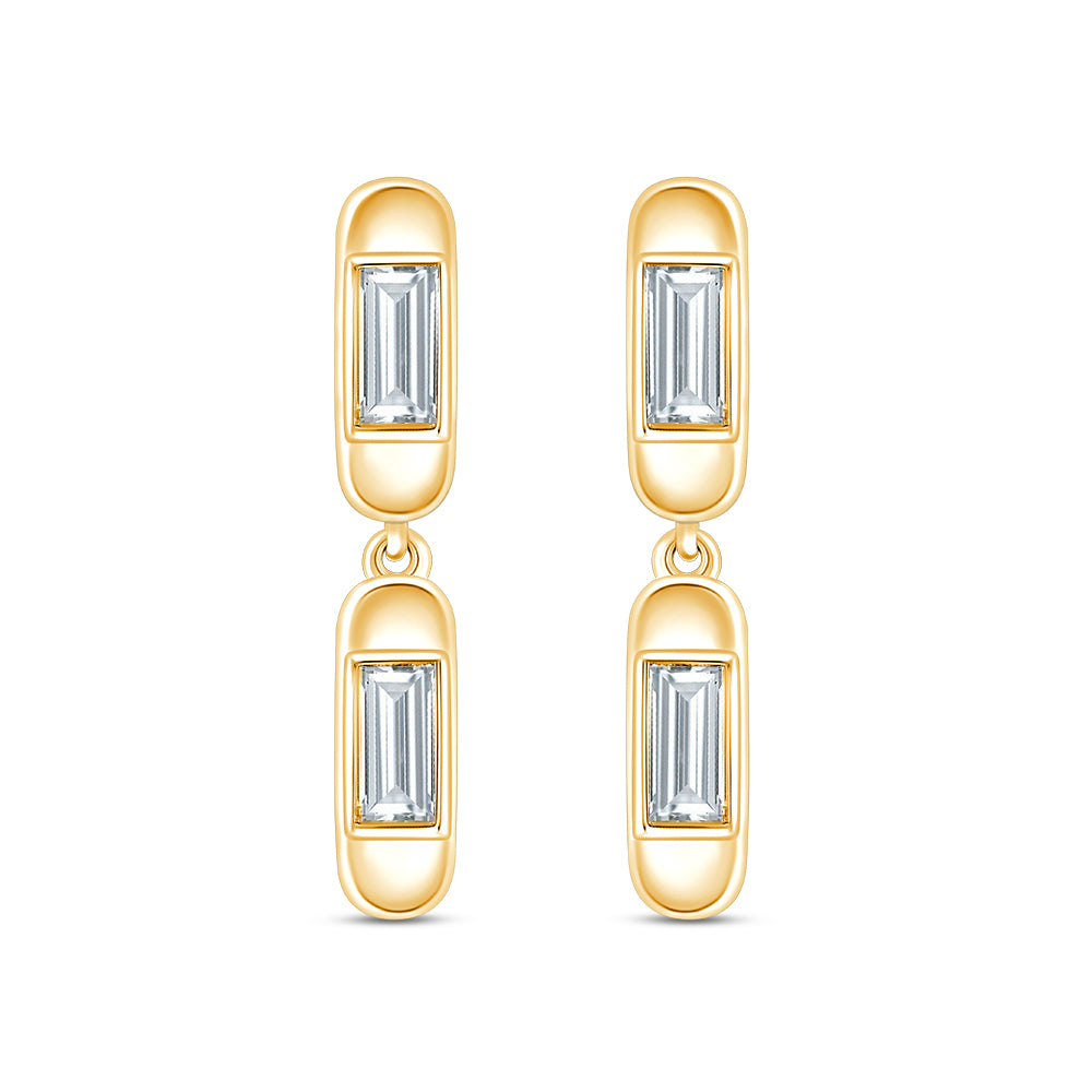 Baguette Cut Double Capsule Drop Earrings