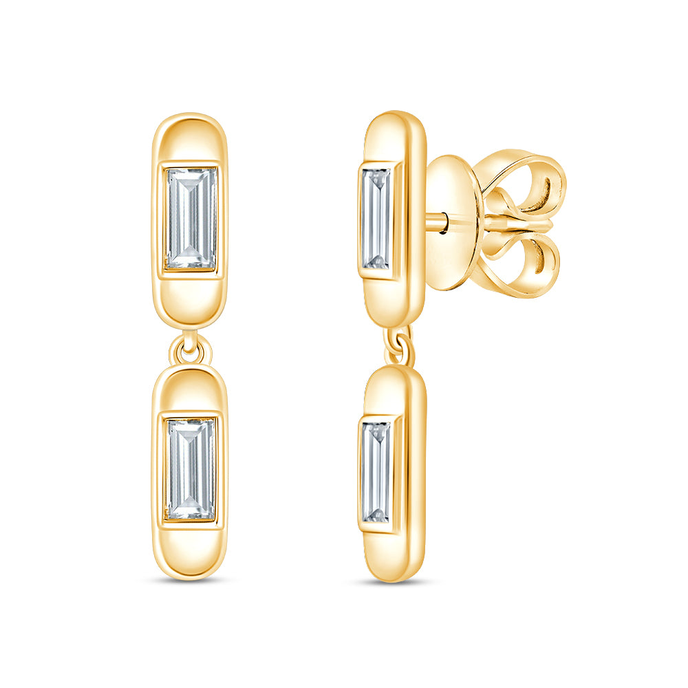 Baguette Cut Double Capsule Drop Earrings
