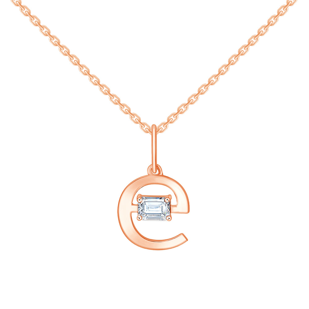 Emerald Cut Initial E Pendant