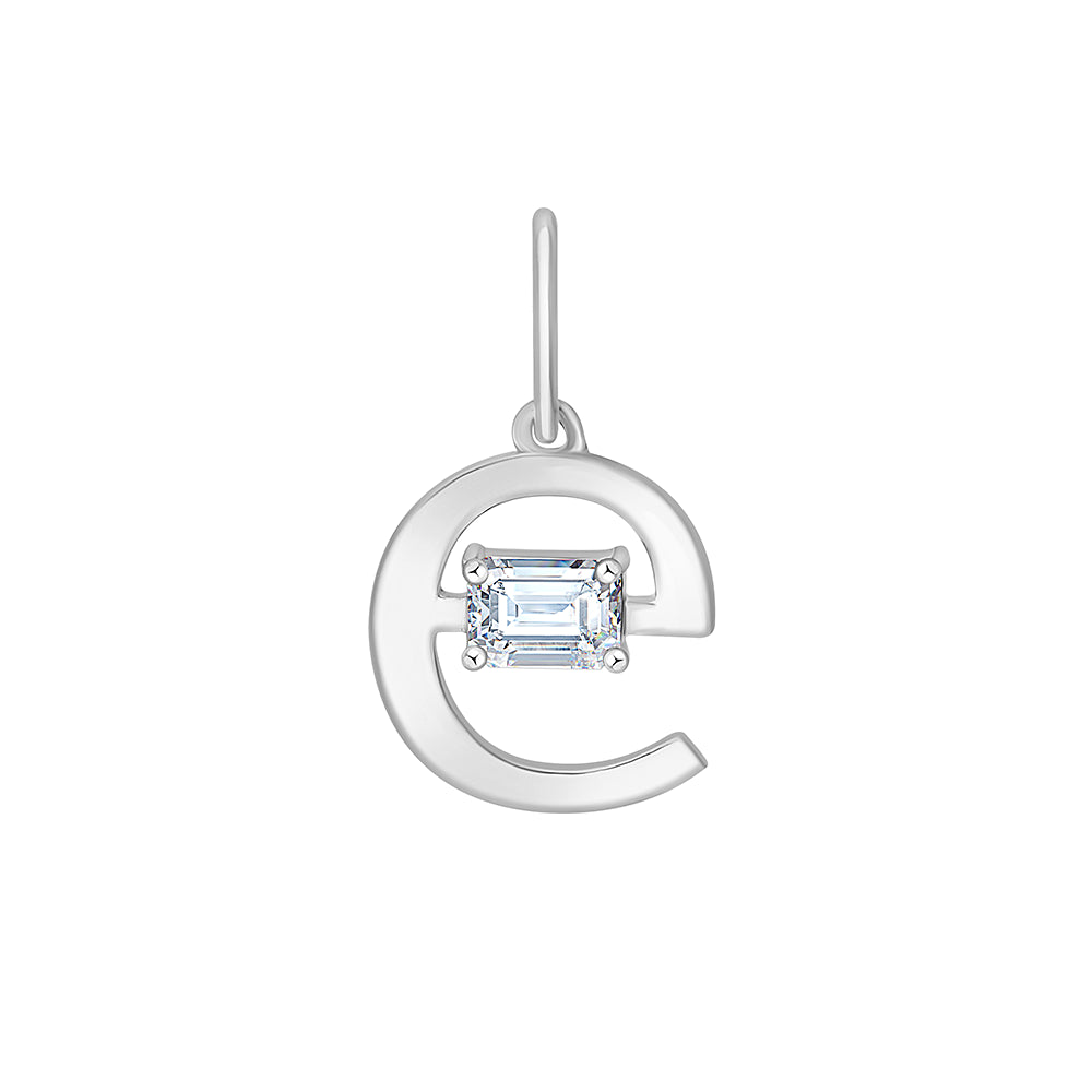 Emerald Cut Initial E Pendant