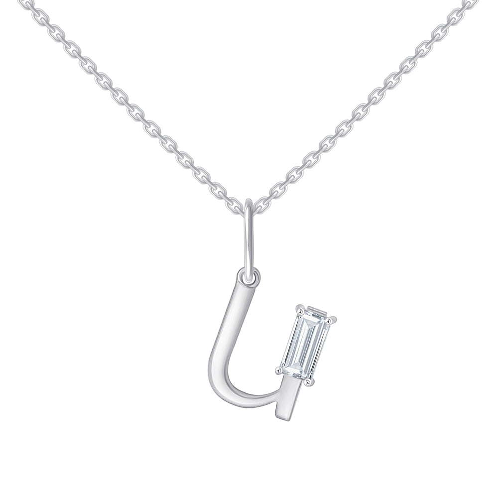 Baguette Cut Initial U Pendant