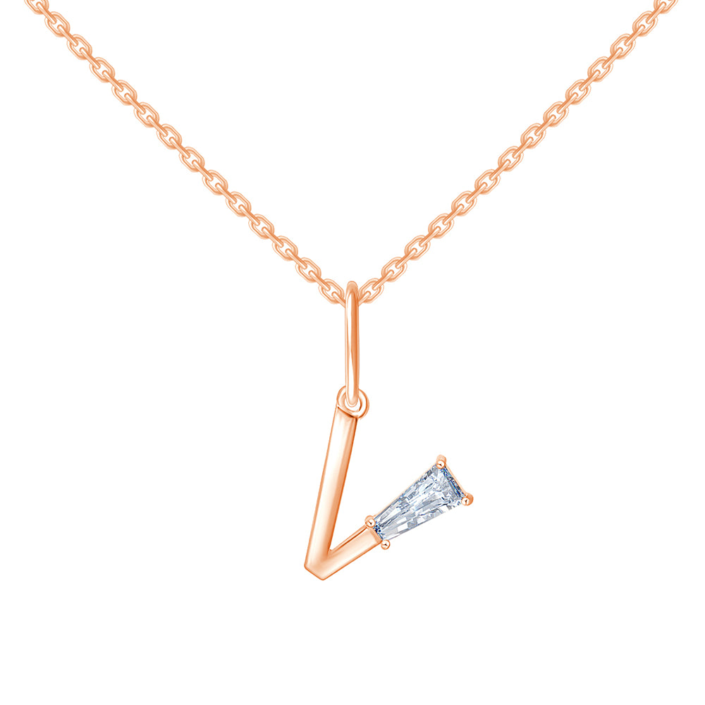 Baguette Cut Initial V Pendant