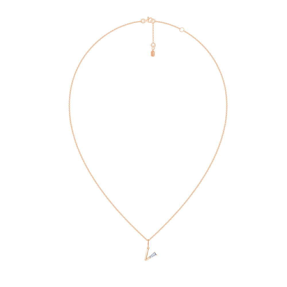 Baguette Cut Initial V Pendant