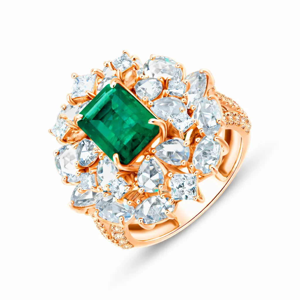 Semi-Precious Emerald Floral Ring