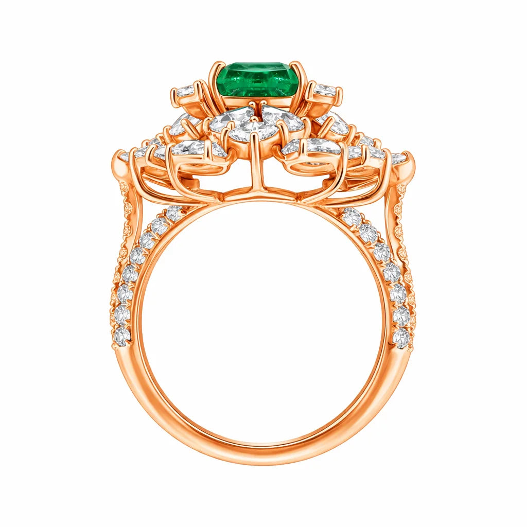 Semi-Precious Emerald Floral Ring