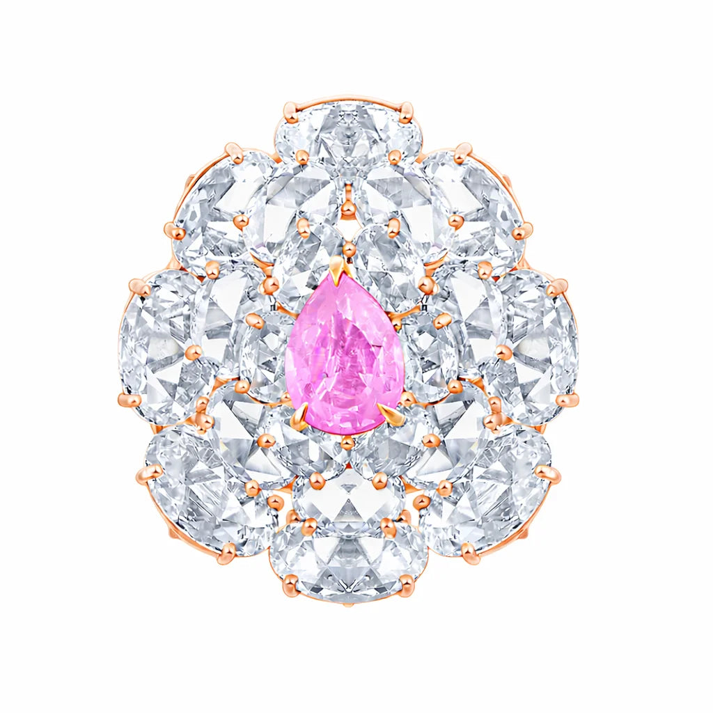 Pear Cut Pink Colorstone Floral Statement Ring