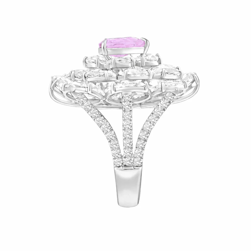 Pear Cut Pink Colorstone Floral Statement Ring