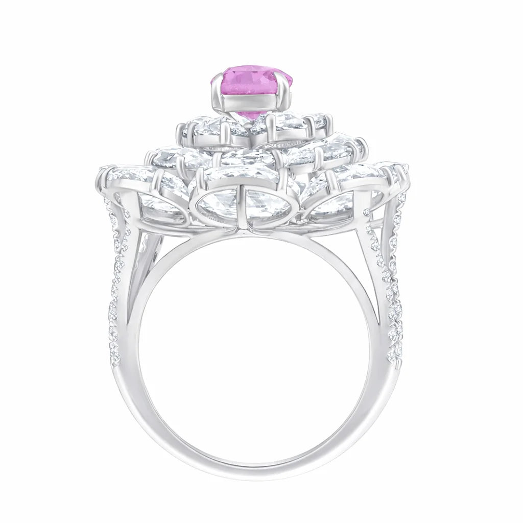 Pear Cut Pink Colorstone Floral Statement Ring