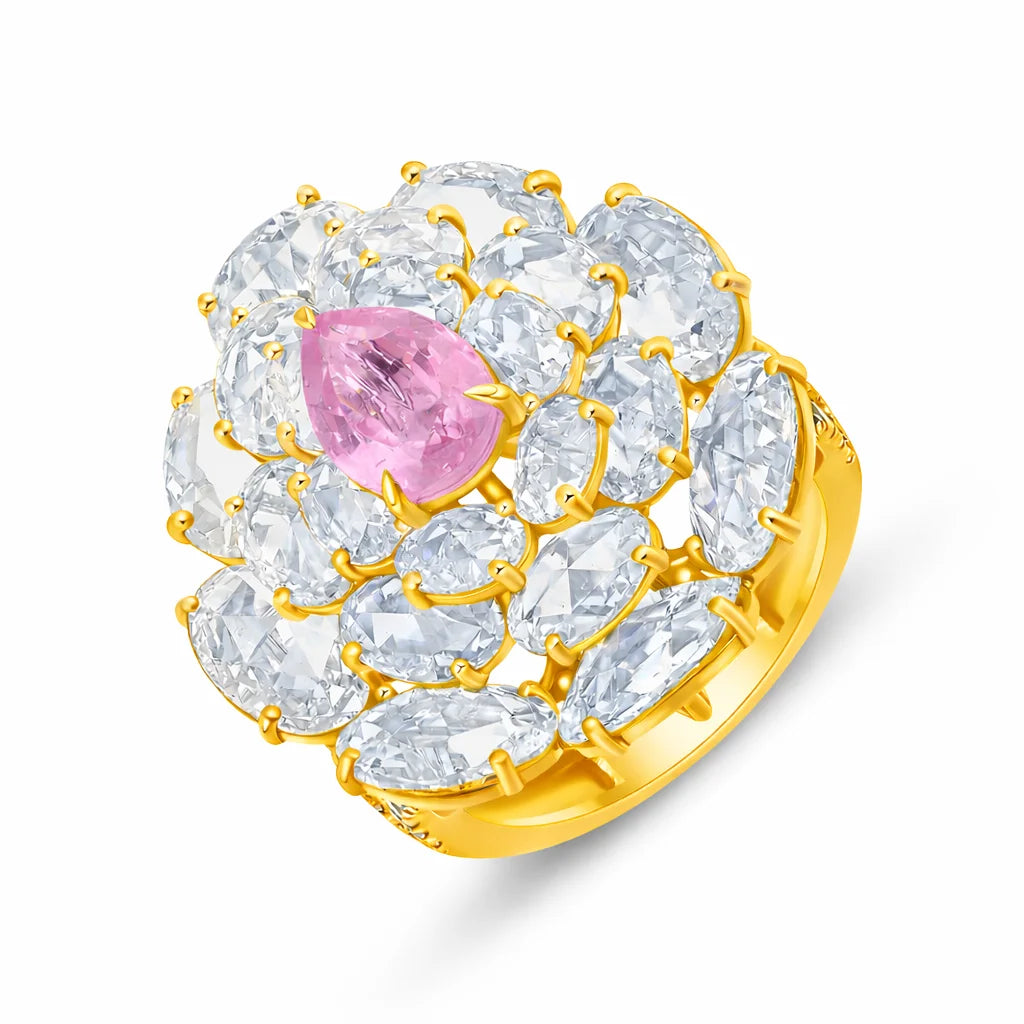Pear Cut Pink Colorstone Floral Statement Ring