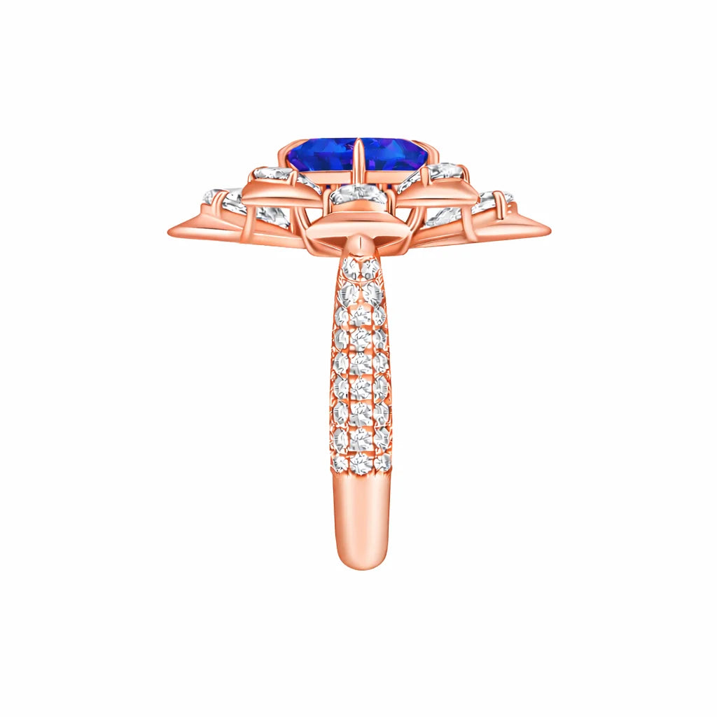 Cushion Cut Blue Colorstone Floral Ring