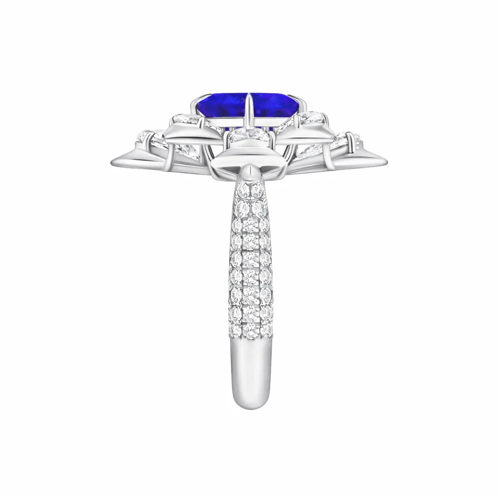 Cushion Cut Blue Colorstone Floral Ring