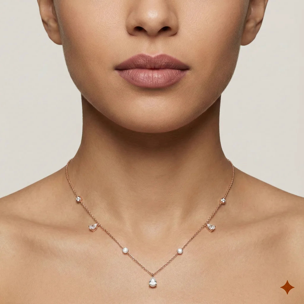 Pear Brilliant Cut Station Necklace