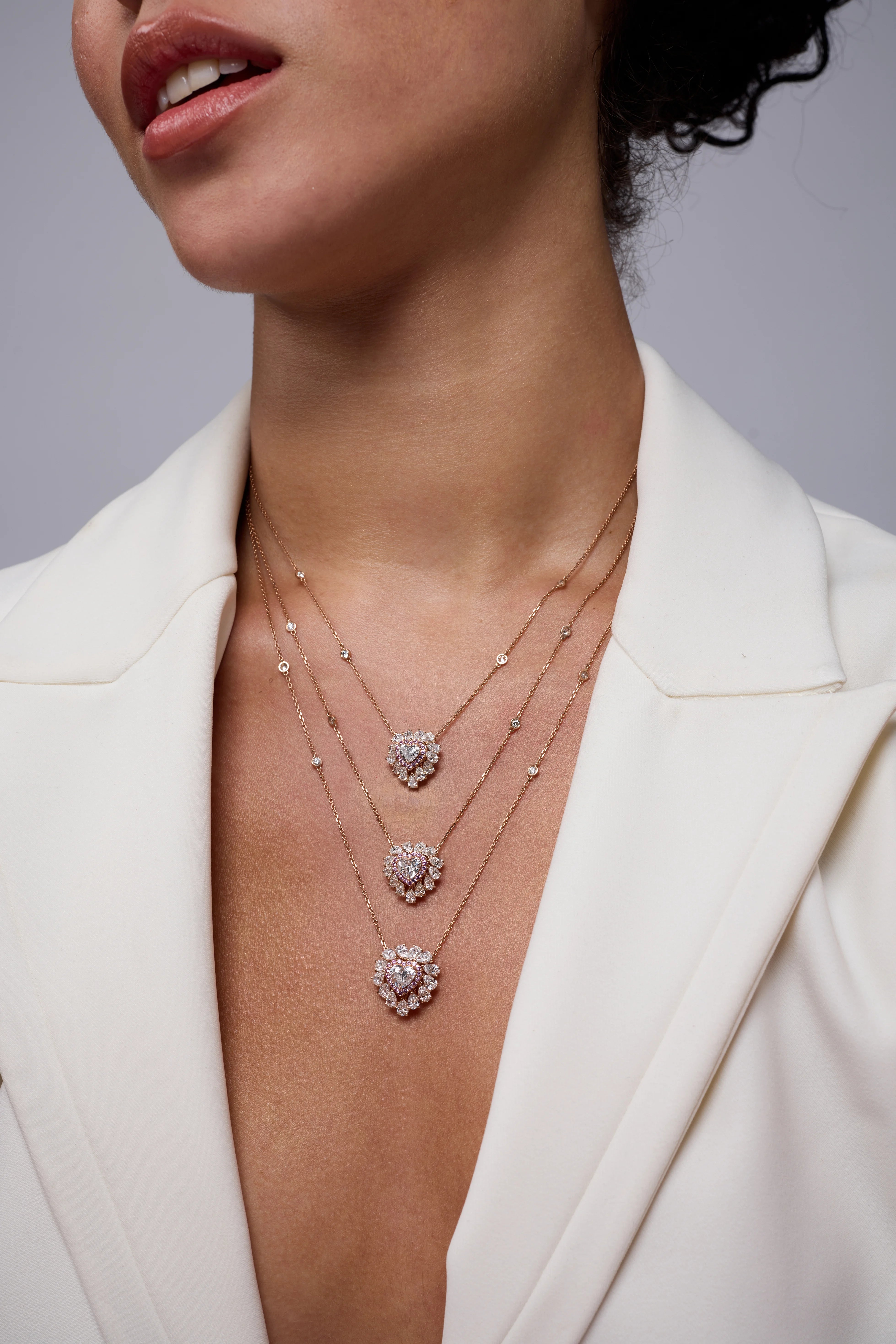 Heart Cut Double Halo Layered Necklace