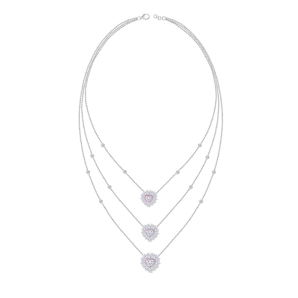Heart Cut Double Halo Layered Necklace