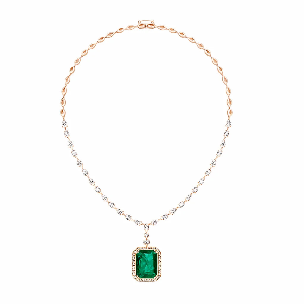 SemiPrecious Emerald Diamond Halo Drop Necklace