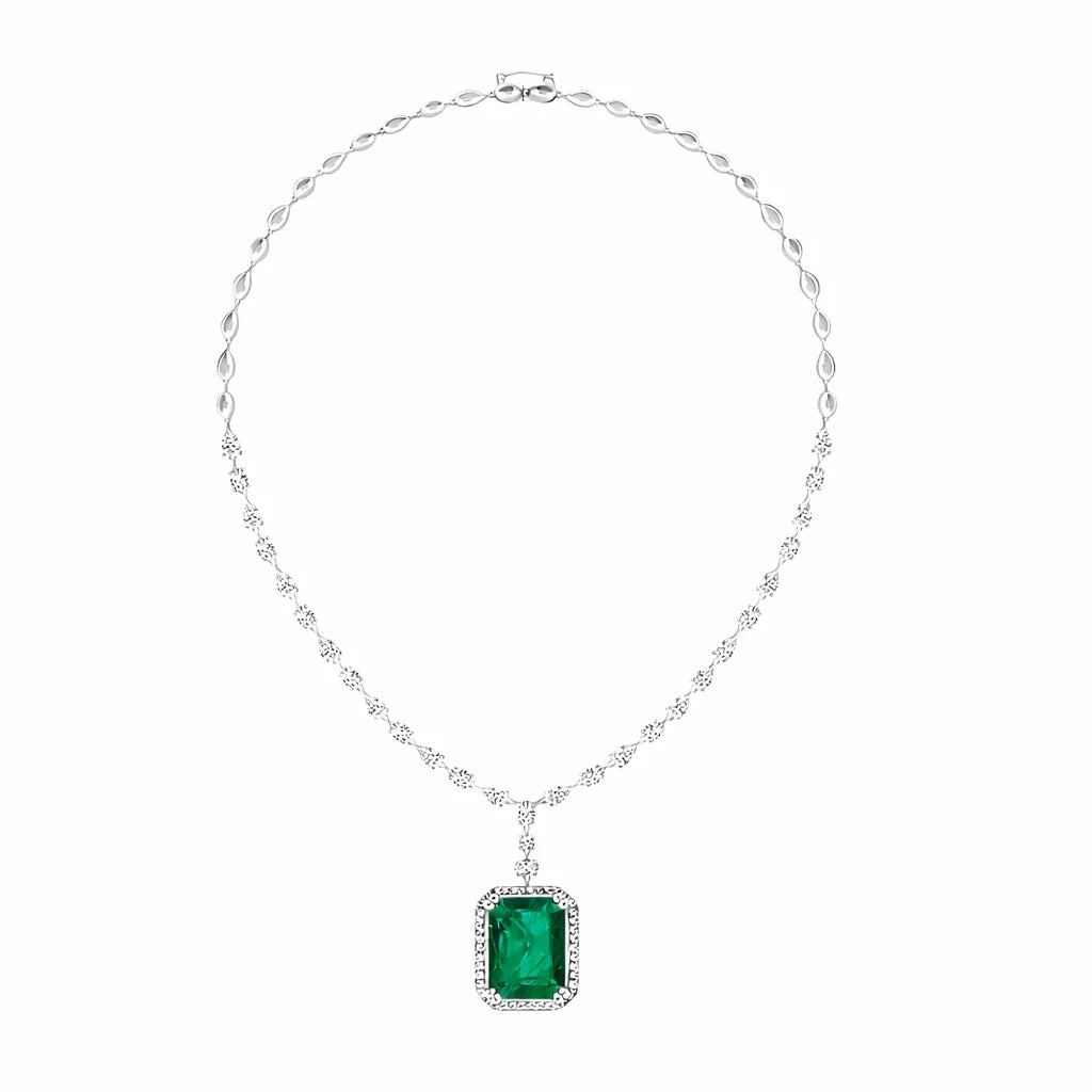 SemiPrecious Emerald Diamond Halo Drop Necklace