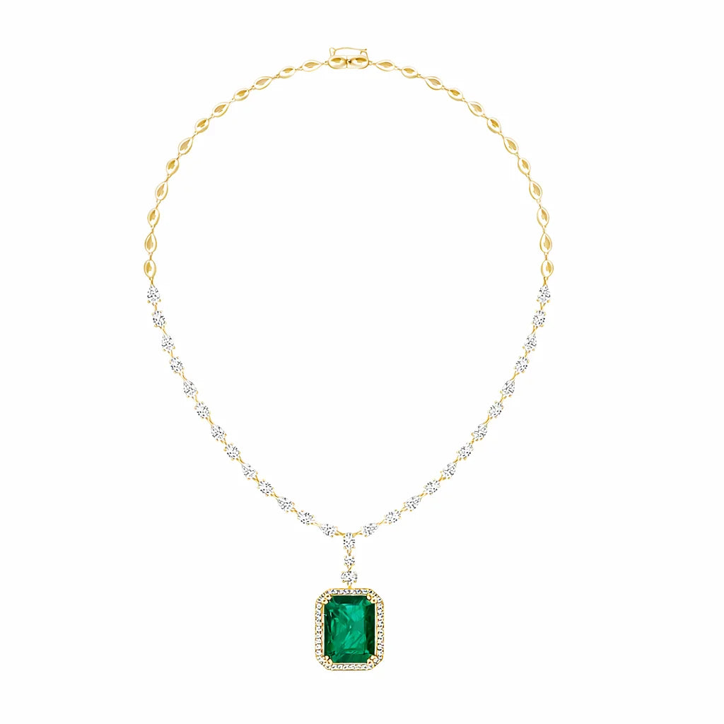 SemiPrecious Emerald Diamond Halo Drop Necklace
