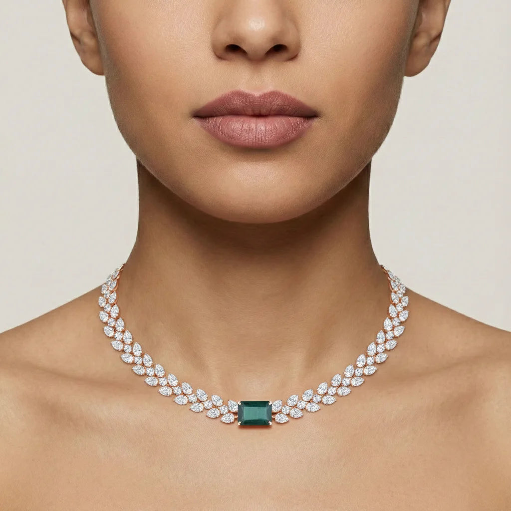 Pear Cut Vine Emerald Necklace