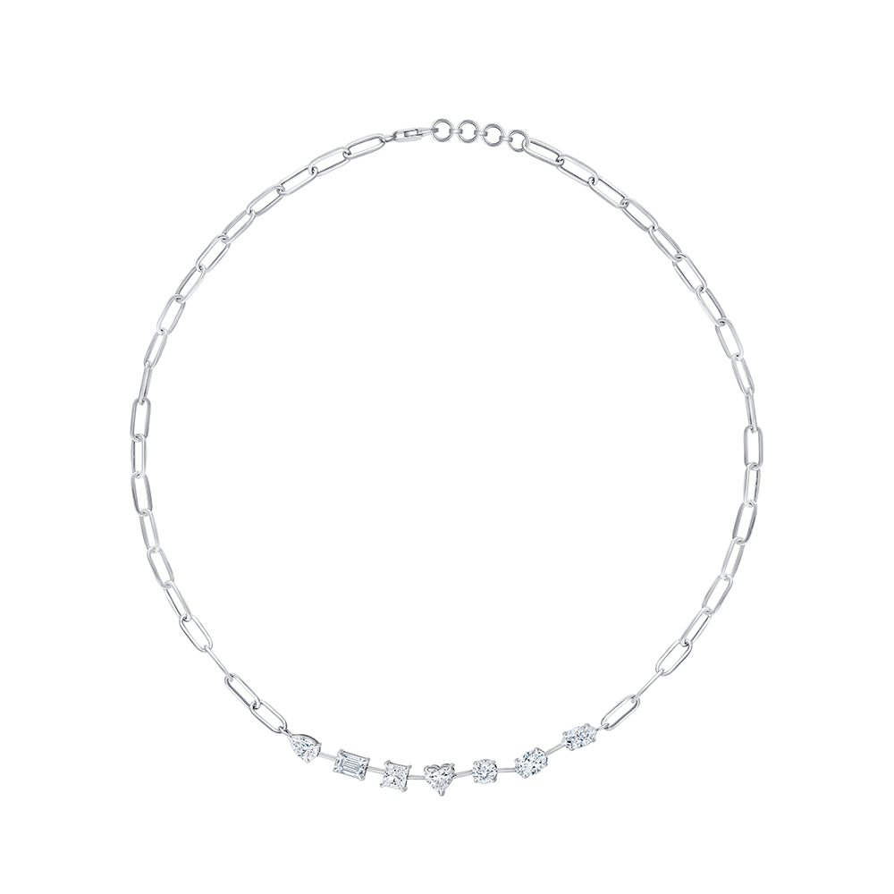 Mixed Cut Station Paperclip Necklace