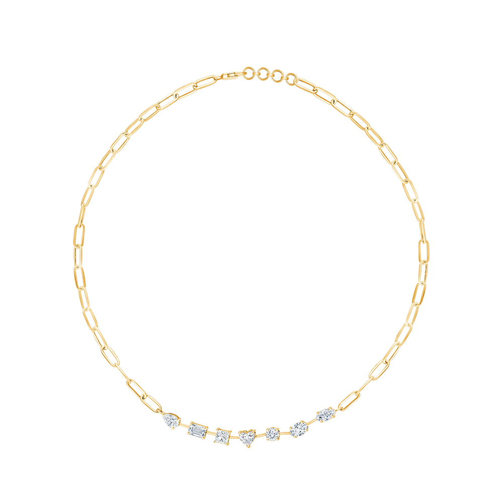 Mixed Cut Station Paperclip Necklace