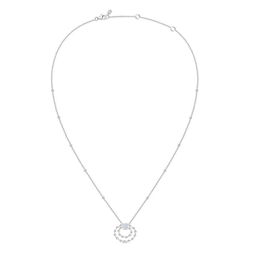 Baguette & Brilliant Cut Nested Circle Necklace
